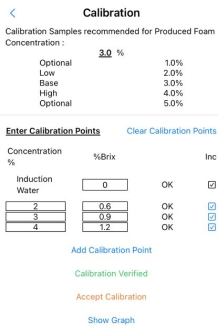 Foam Test App Calibration Screen